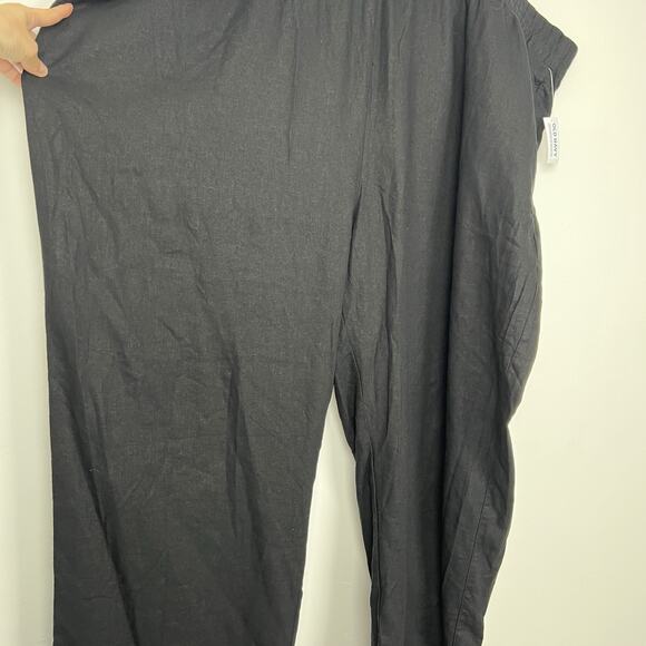 Old Navy High Rise Linen Blend Wide Leg Pants Plus Sz 4X Pull On Black Lagenlook - Picture 2 of 13
